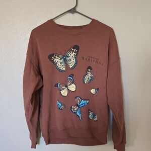 Goodie Two Sleeves | Brown Butterfly Sweatshirt Size Small